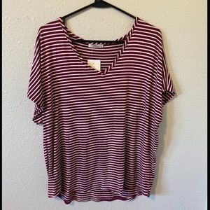 Maroon and white striped T. Never worn. No tags, but in new condition.